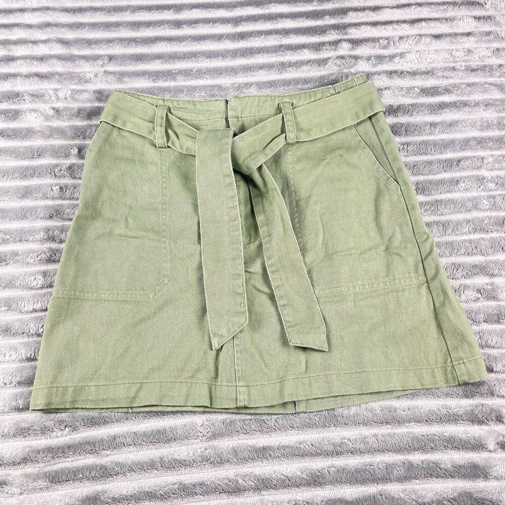 Harper Heritage Mini Skirt Small Green Denim Cotton Belt Pockets Francesca’s